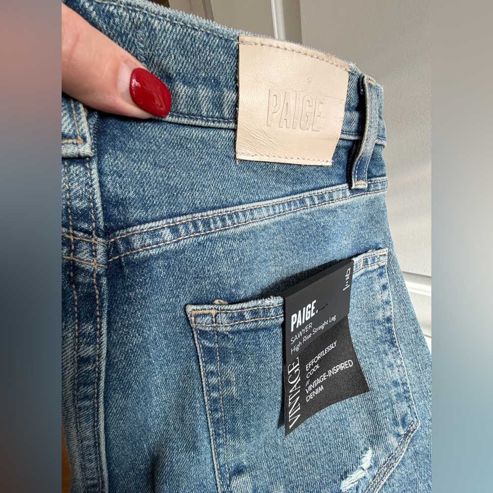 NWT. PAIGE SAWYER High Rise Straight Leg LightBlue Women's Jeans - Picture 8 of 12
